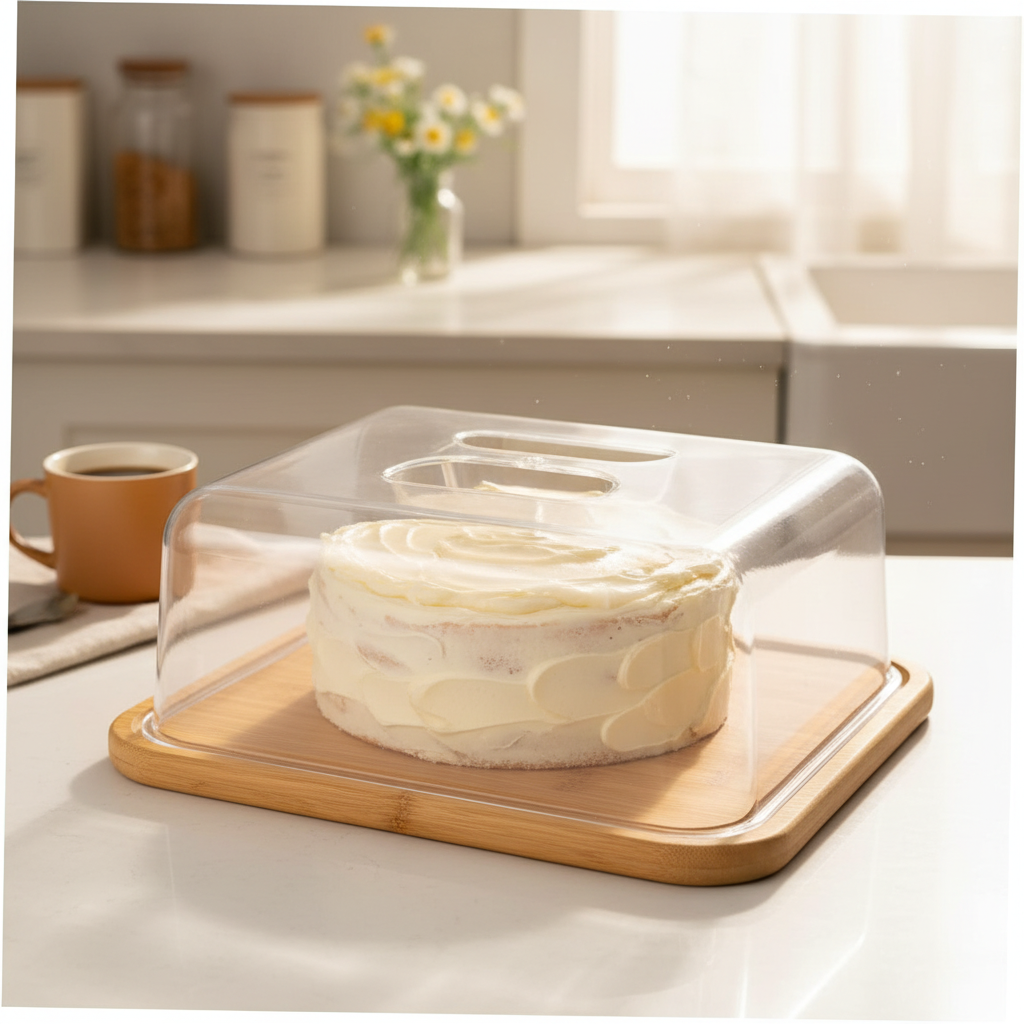 Large Square Acrylic Dome With Bamboo Base