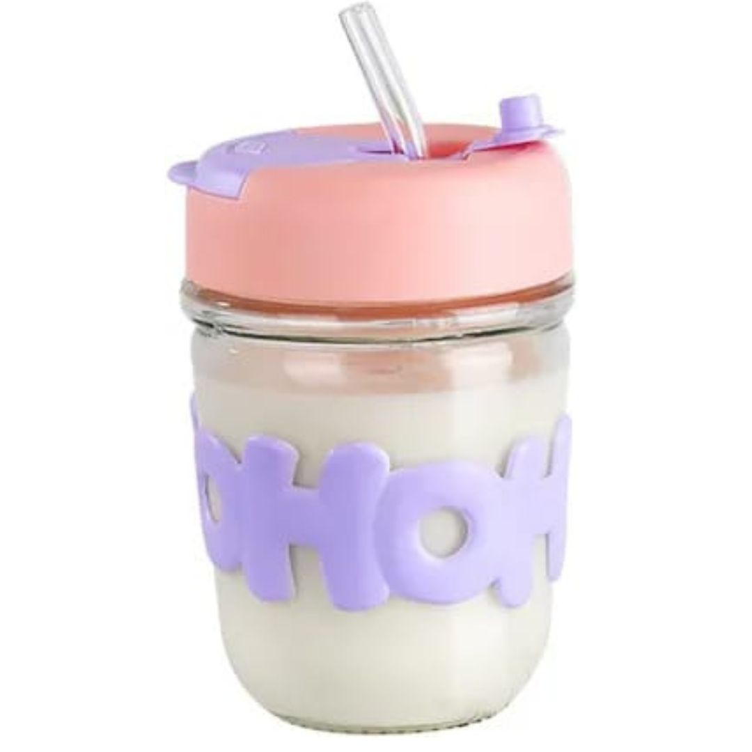 Glass Cup With Straw And Silicone Band 350ml