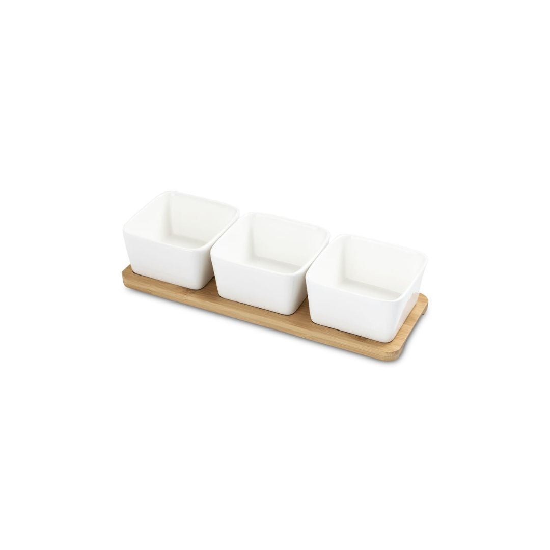 3pc Dipping Bowl On Bamboo Tray