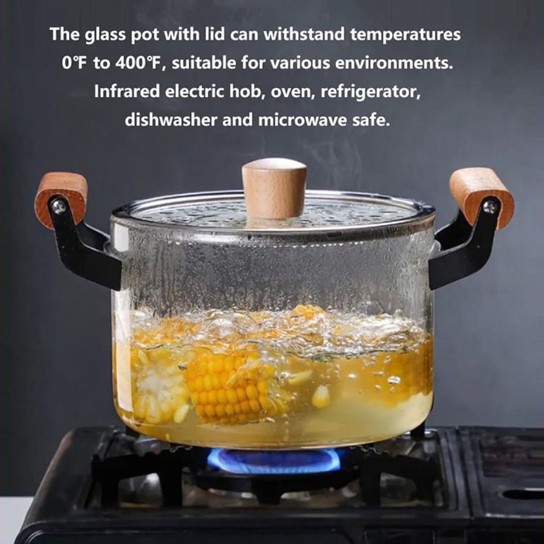 Glass Cooking Pot With Bamboo Handle