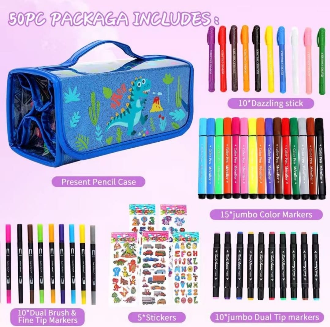 50pc Glitter Pencil Case Set