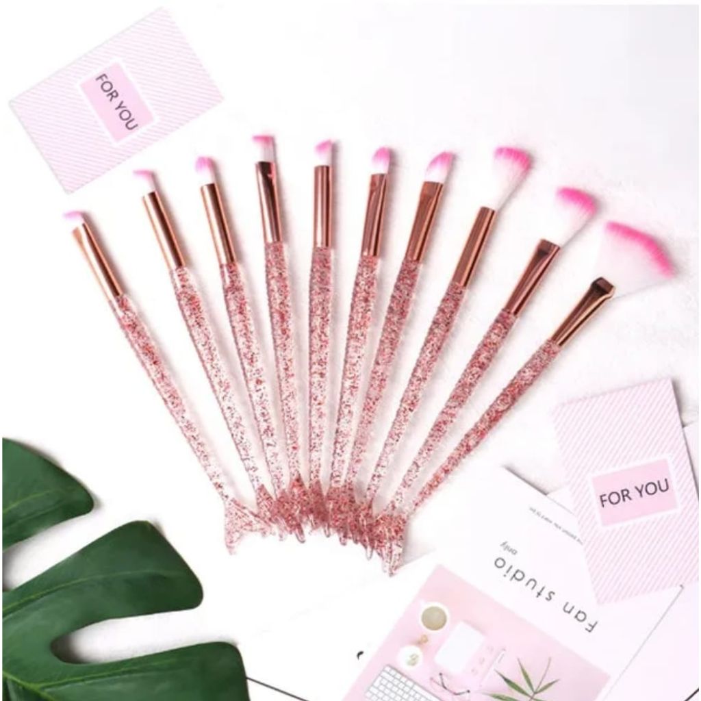 10pc Mermaid Glitter Makeup Brush Set