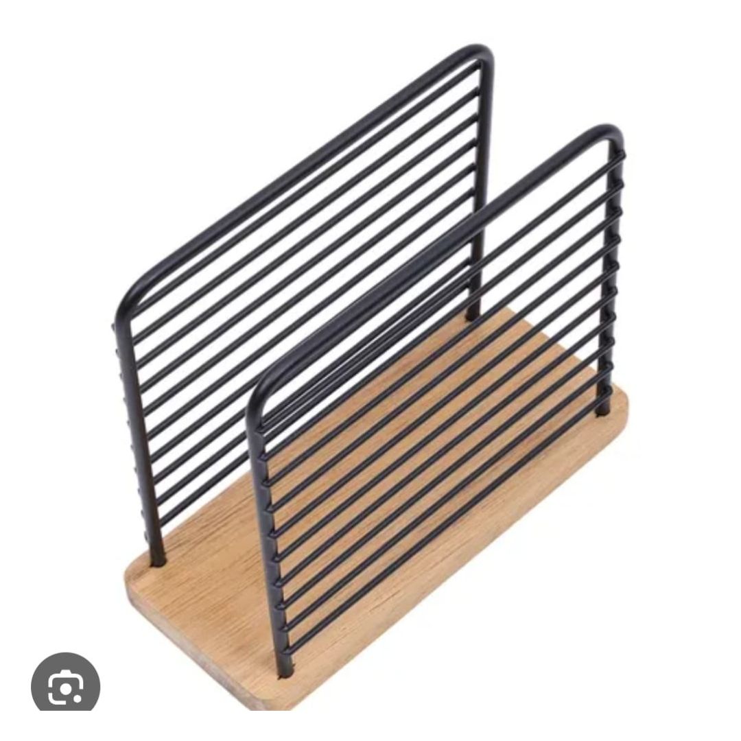 Metal Vertical Napkin Holder With Bamboo Bottom 14x12cm