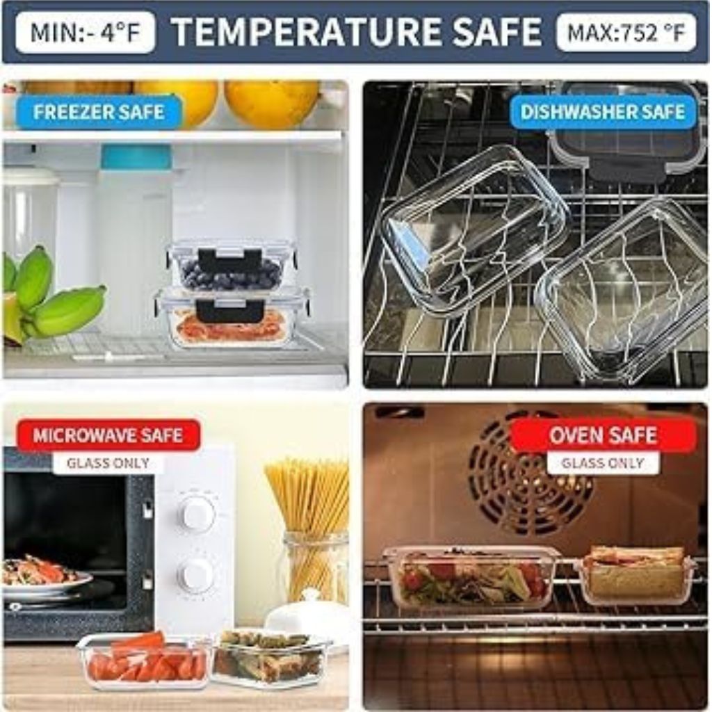 3pc Glass Storage With Acrylic Clip Lid-Rectangle
