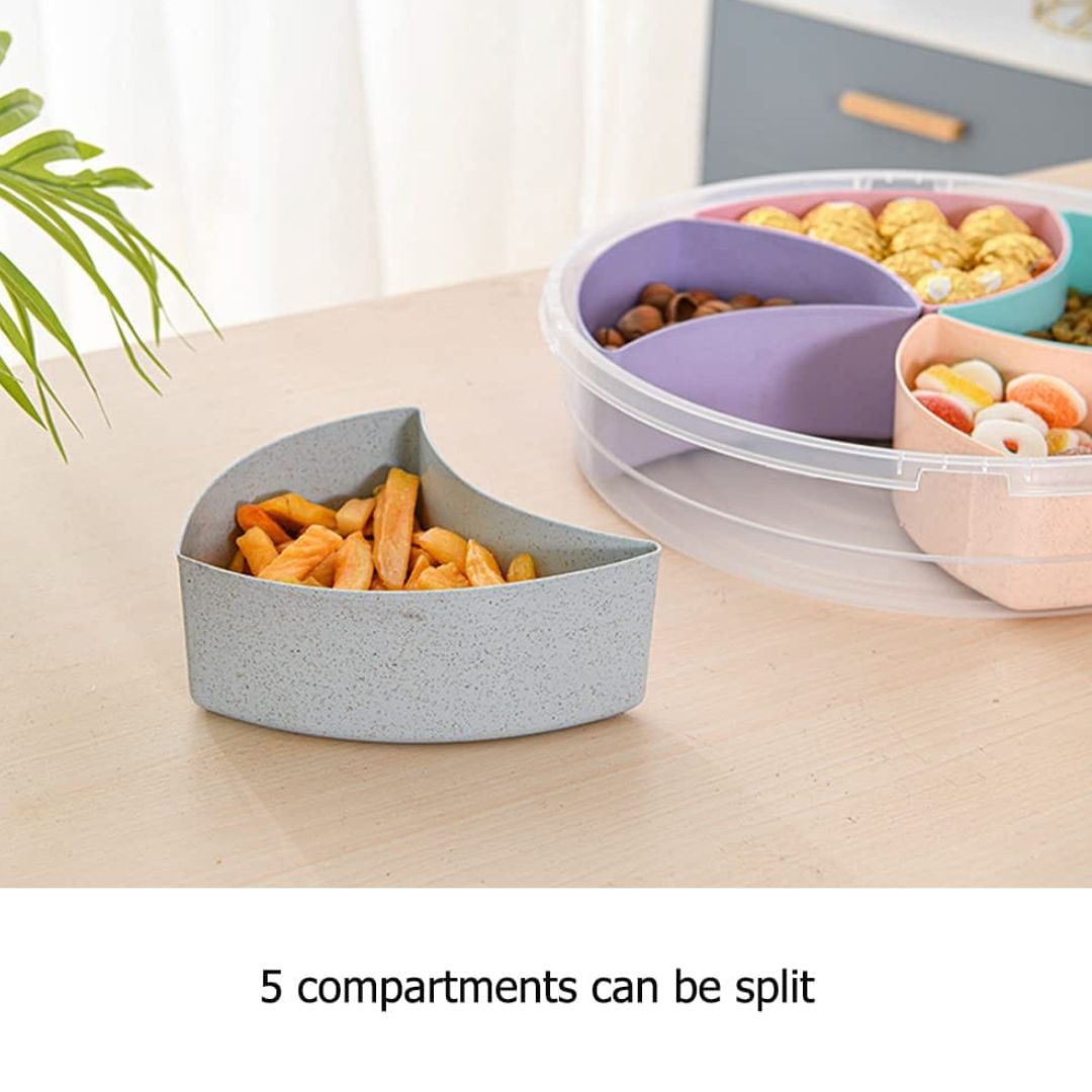 5 Compartment Colourful Snack Box With Lid