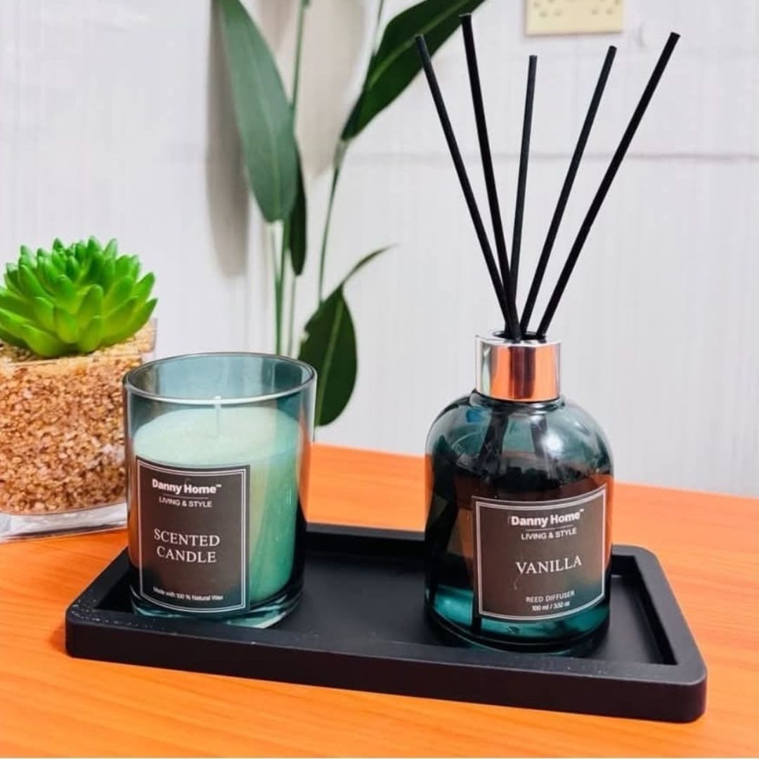 Danny Home Diffuser And Candle Set On Wooden Platter