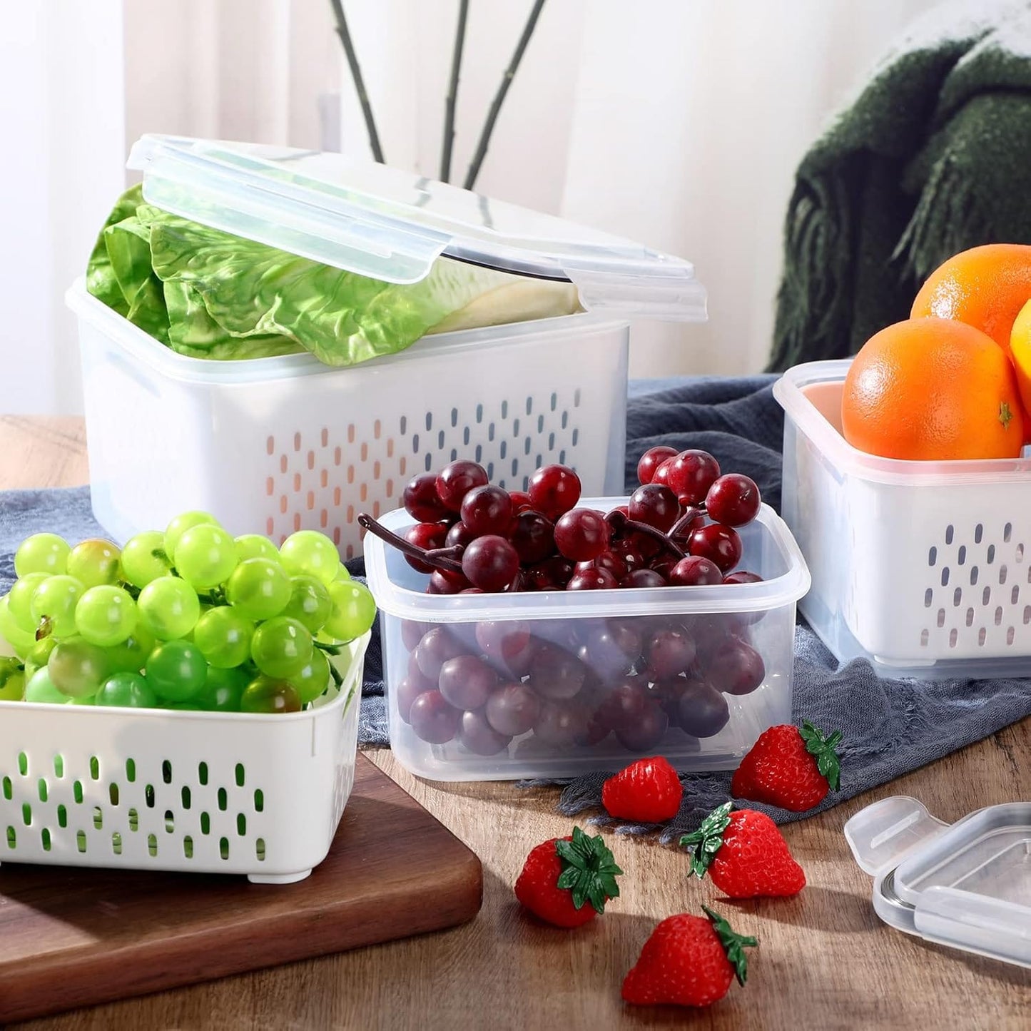 4pc Plastic Fridge Storage With Drainage