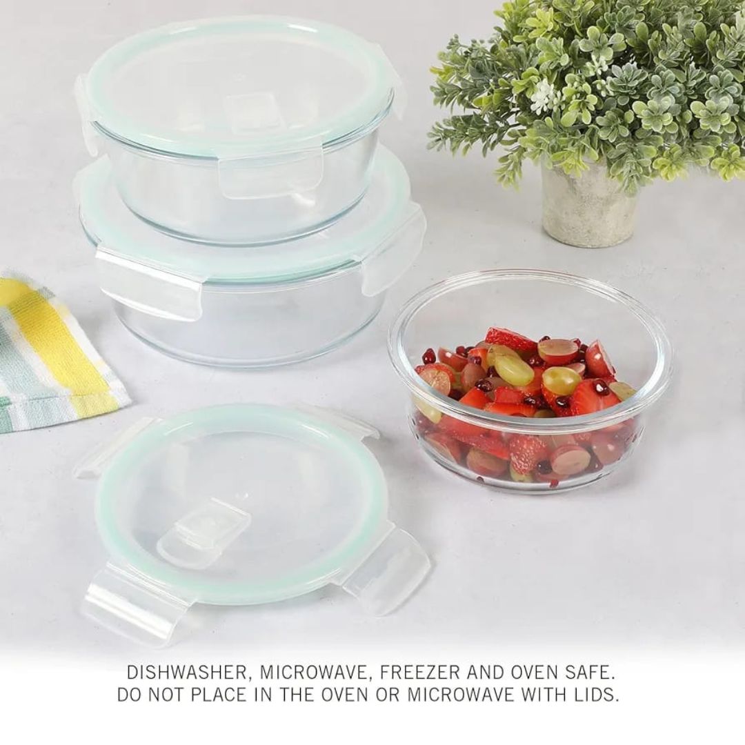 Round Glass 3pc Clip Lid Food Storage