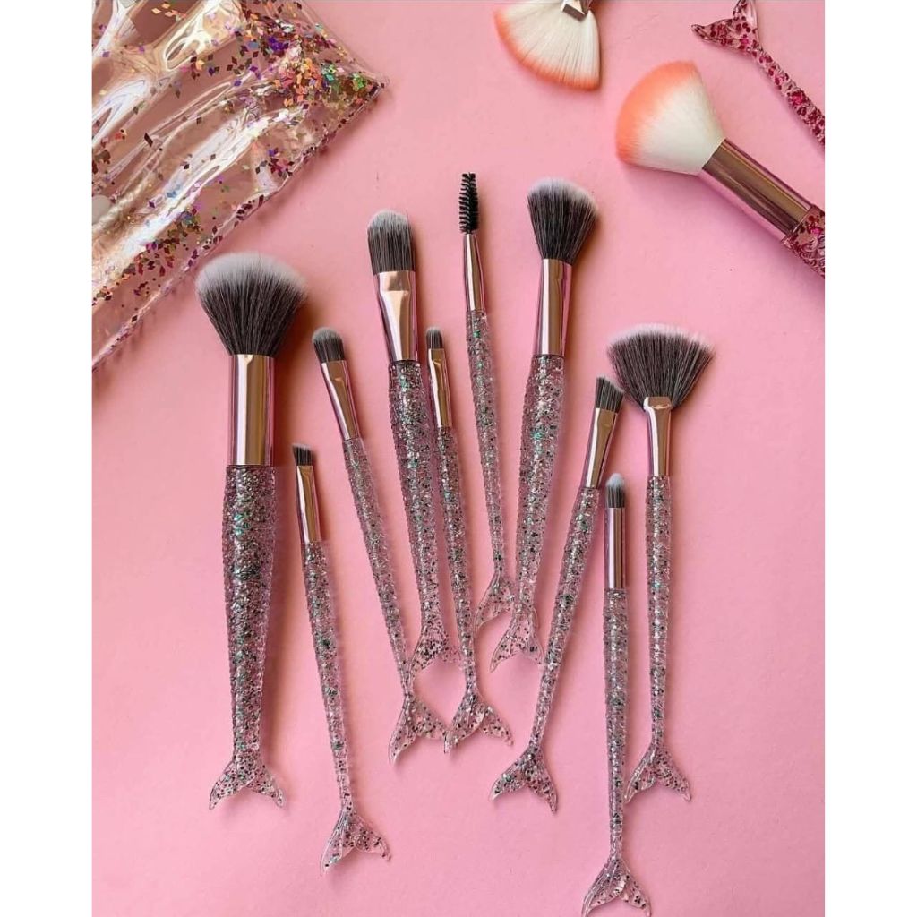 10pc Mermaid Glitter Makeup Brush Set
