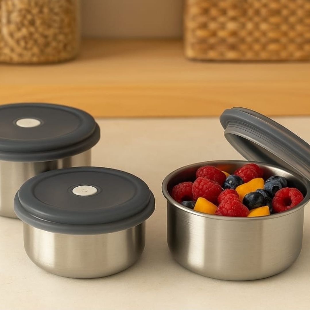 3pc Stainless Steel Round Crisper Box Set