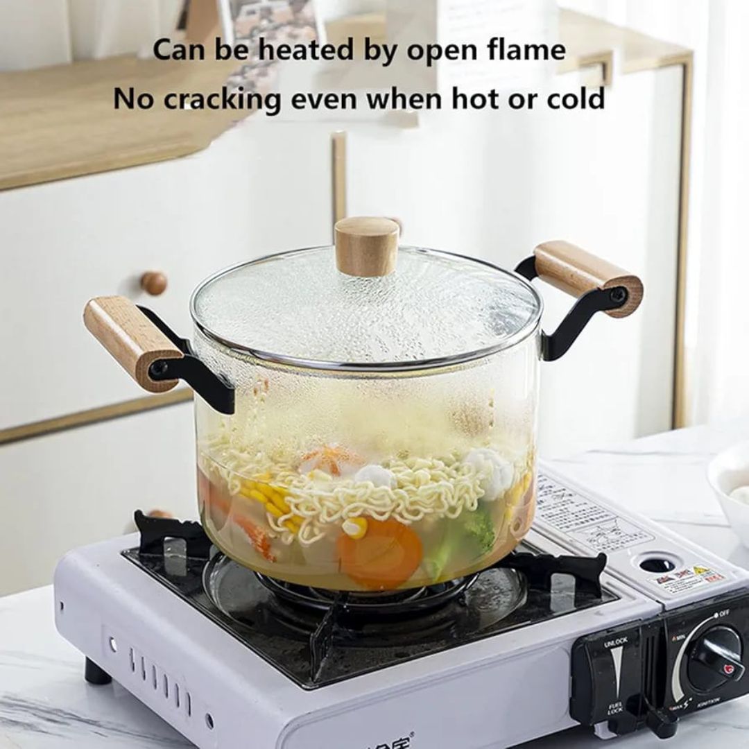 Glass Cooking Pot With Bamboo Handle