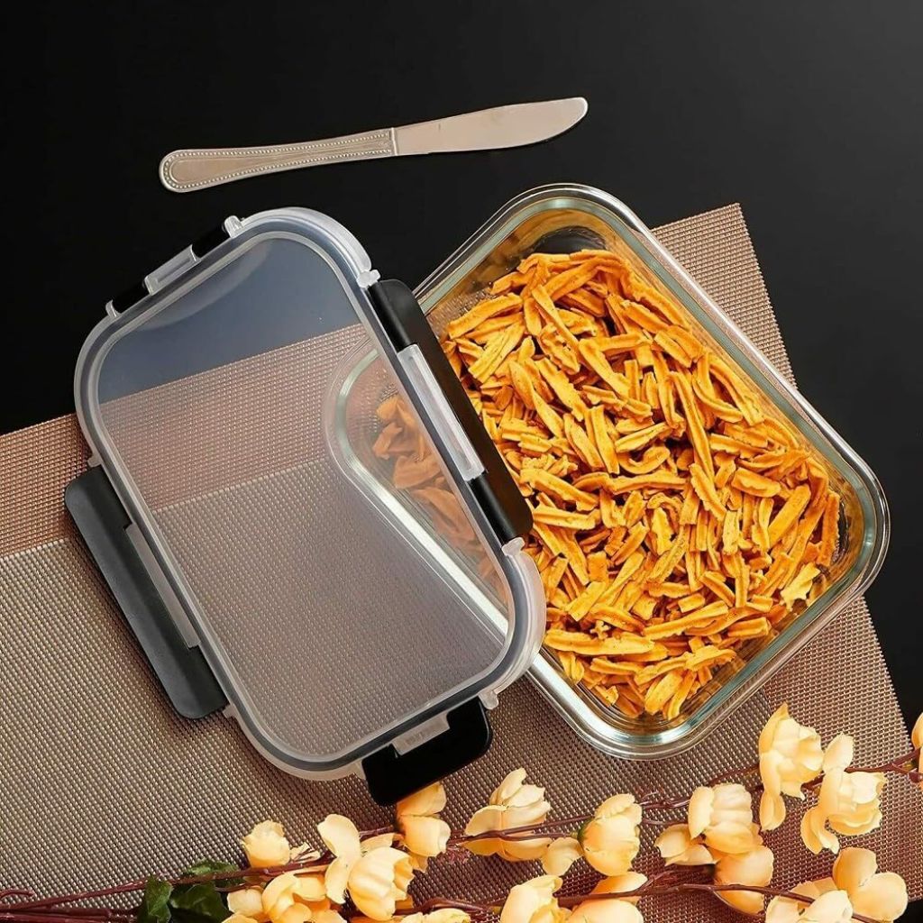 3pc Glass Storage With Acrylic Clip Lid-Rectangle