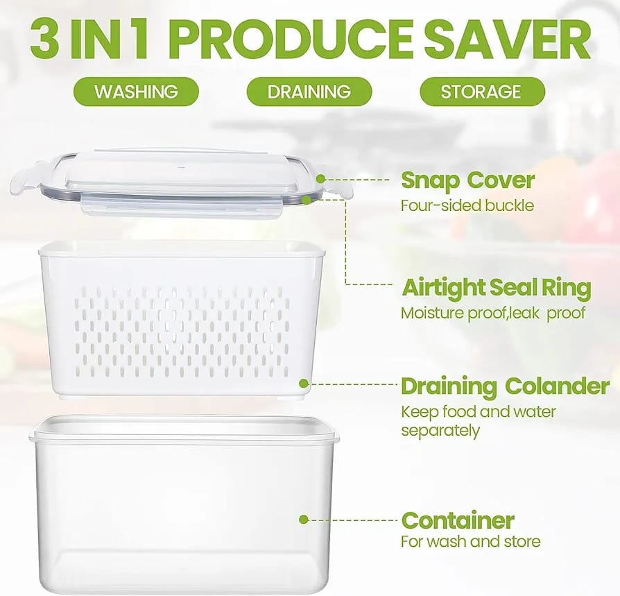 4pc Plastic Fridge Storage With Drainage