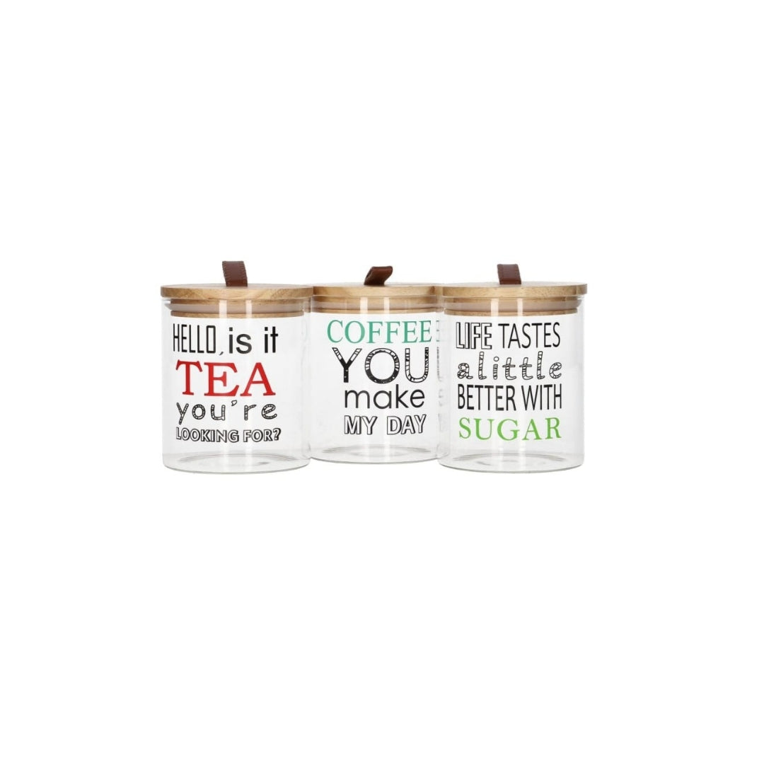 Danny Home 3pc Glass Cannister Set-Colour Writing