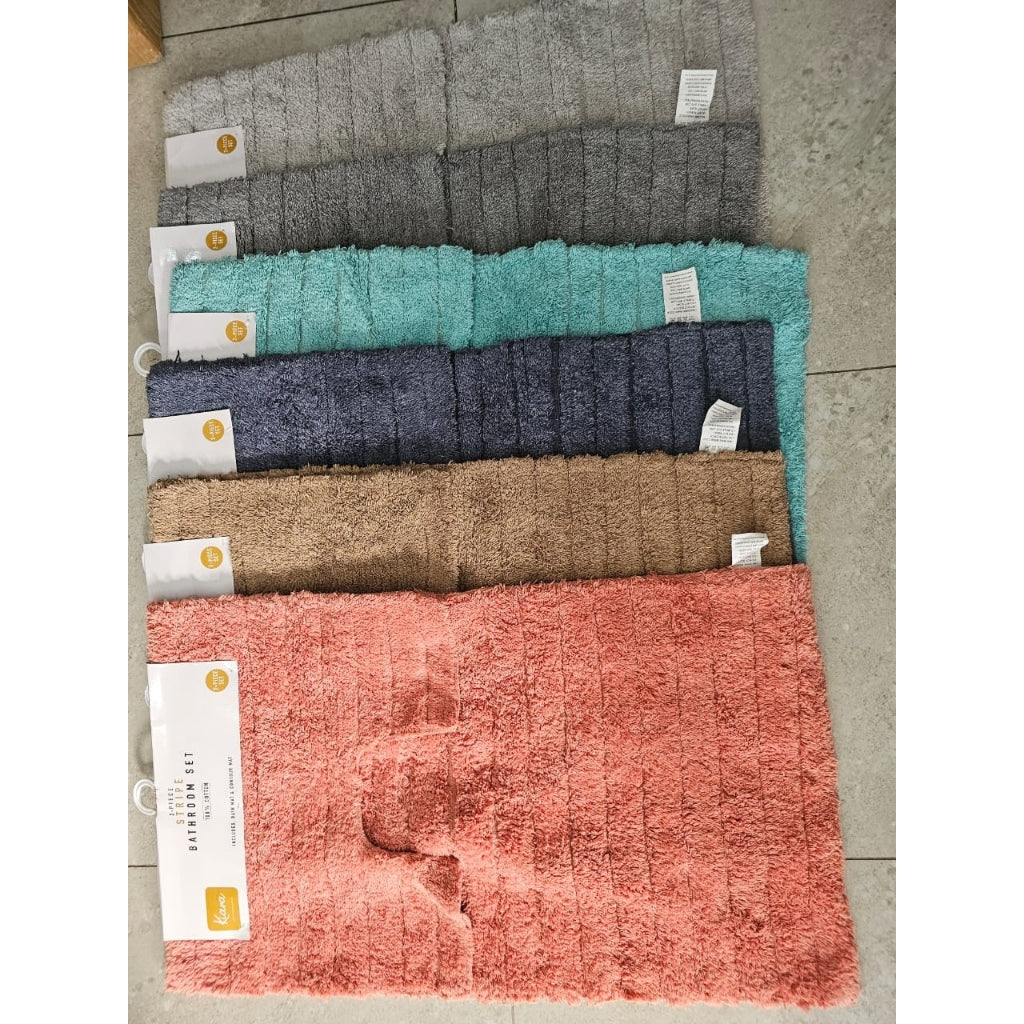 2pc Cotton Stripe Bath Mat Set