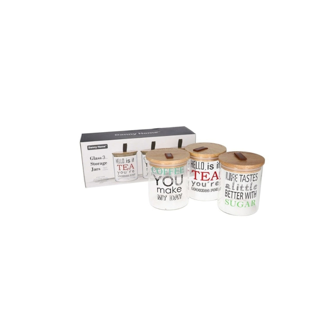 Danny Home 3pc Glass Cannister Set-Colour Writing