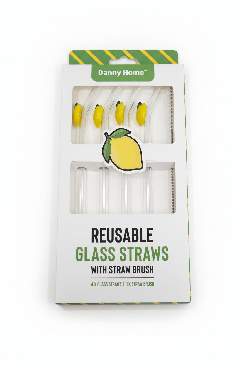 Danny Home 5pc Glass Straw With Cleaner- Lemon