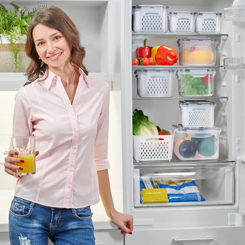 4pc Plastic Fridge Storage With Drainage