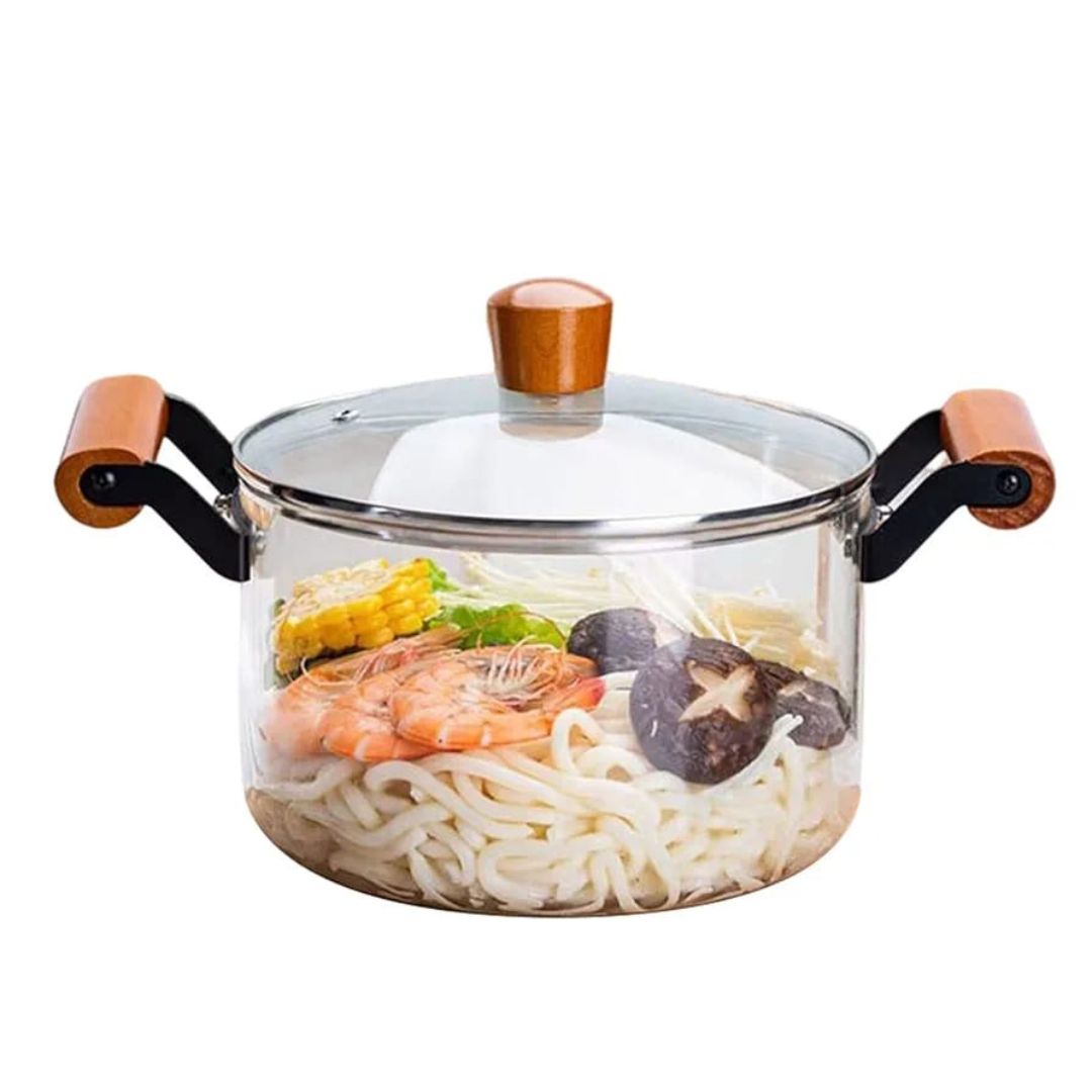 Glass Cooking Pot With Bamboo Handle