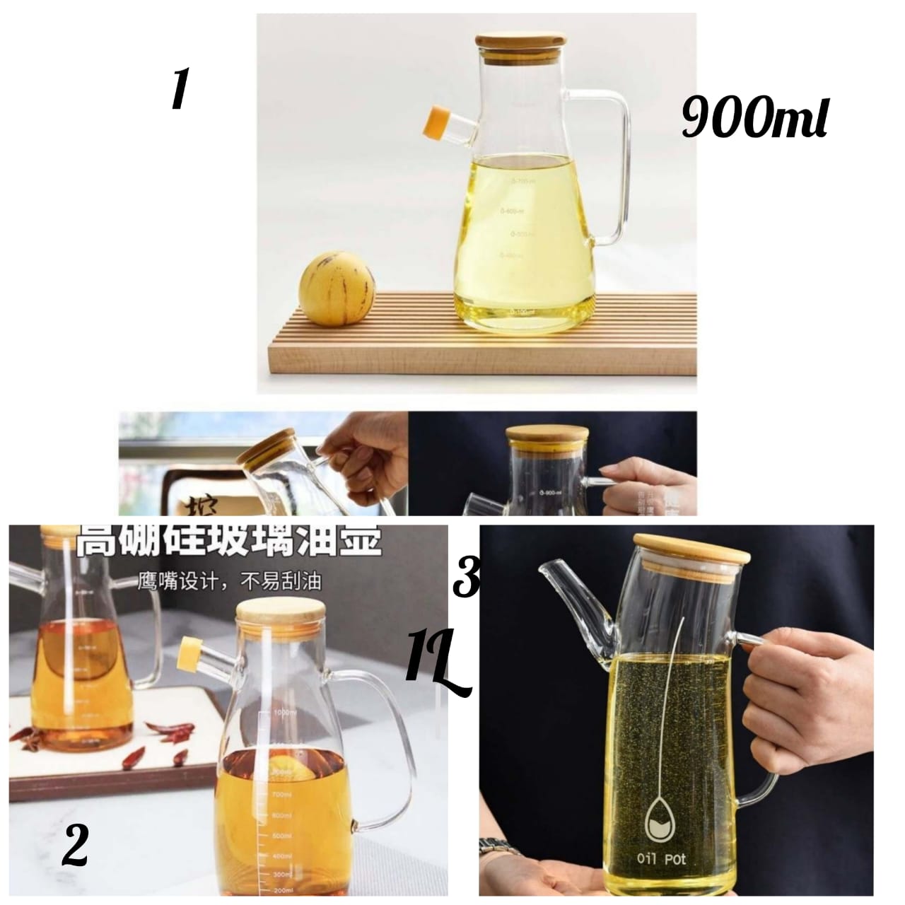 Glass Oil Dispenser With Bamboo Lid