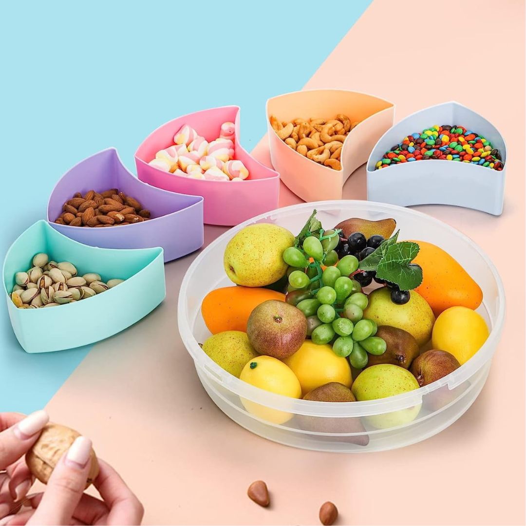 5 Compartment Colourful Snack Box With Lid