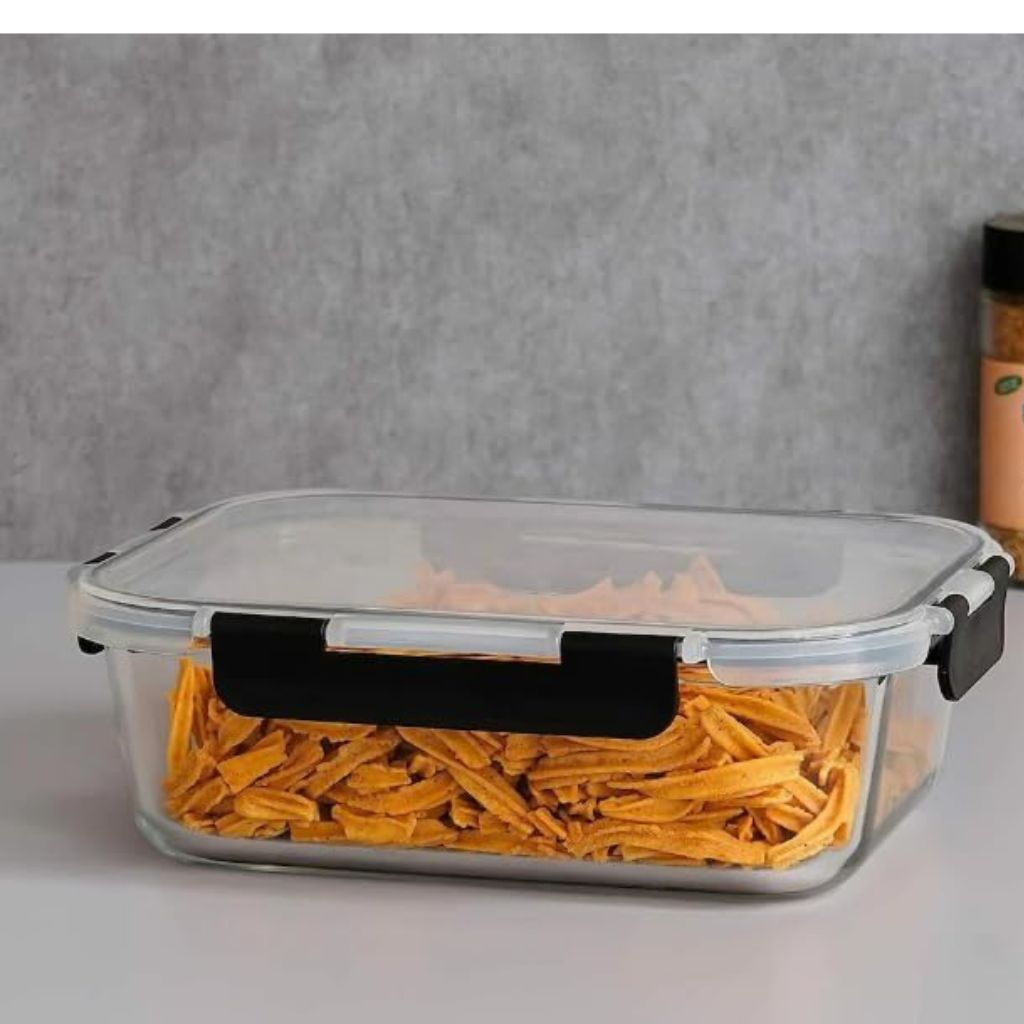 3pc Glass Storage With Acrylic Clip Lid-Rectangle