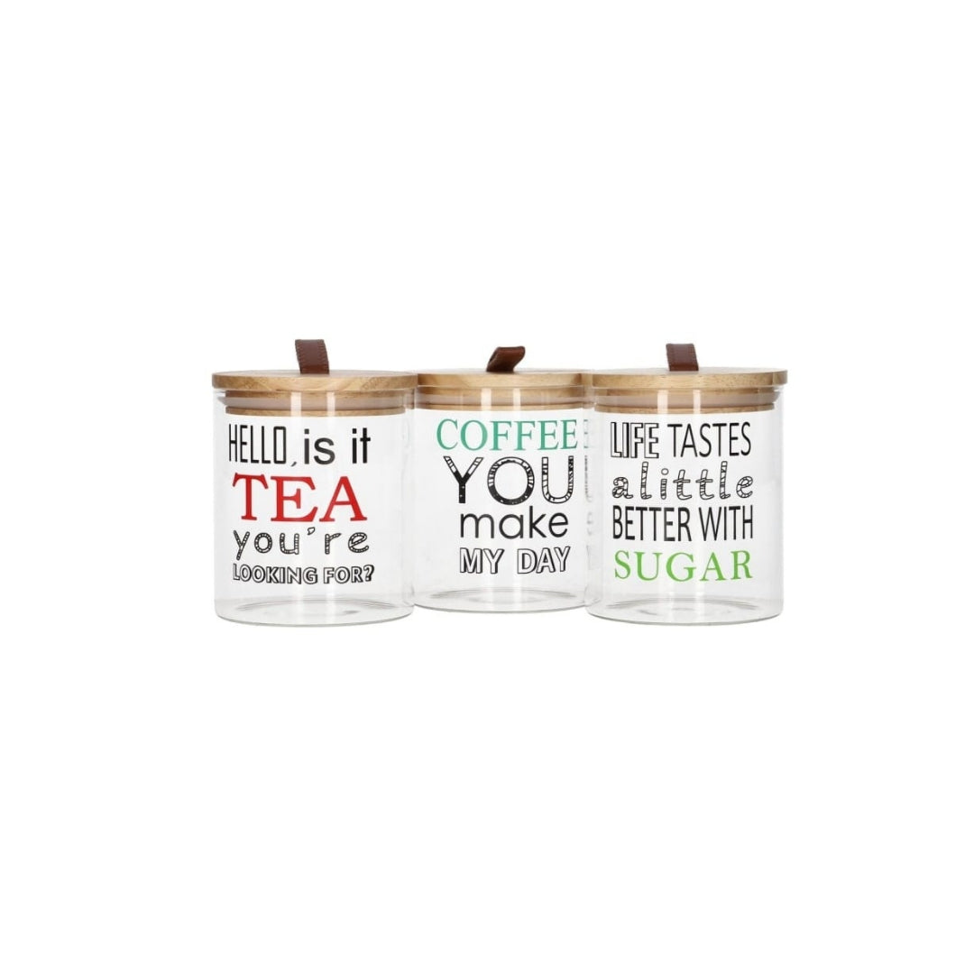 Danny Home 3pc Glass Cannister Set-Colour Writing