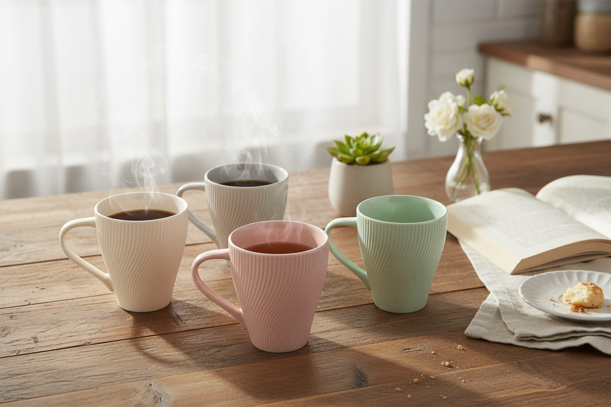 4pc Stoneware Swirl Mug 350ml