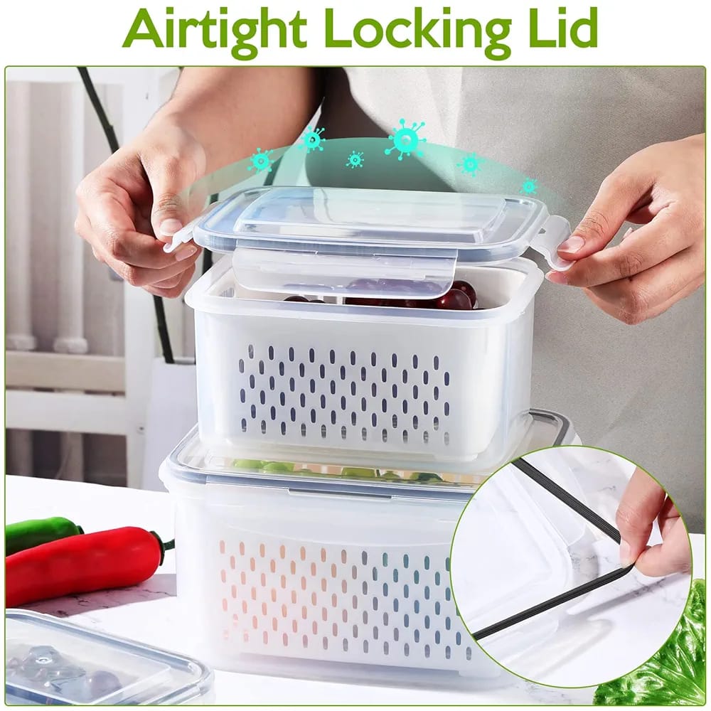 4pc Plastic Fridge Storage With Drainage