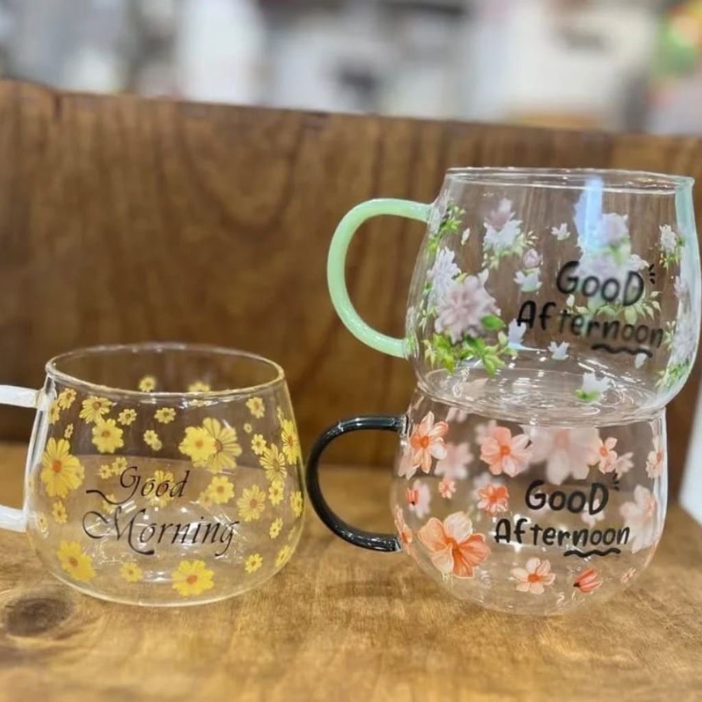 Floral Large Glass Mug 380ml