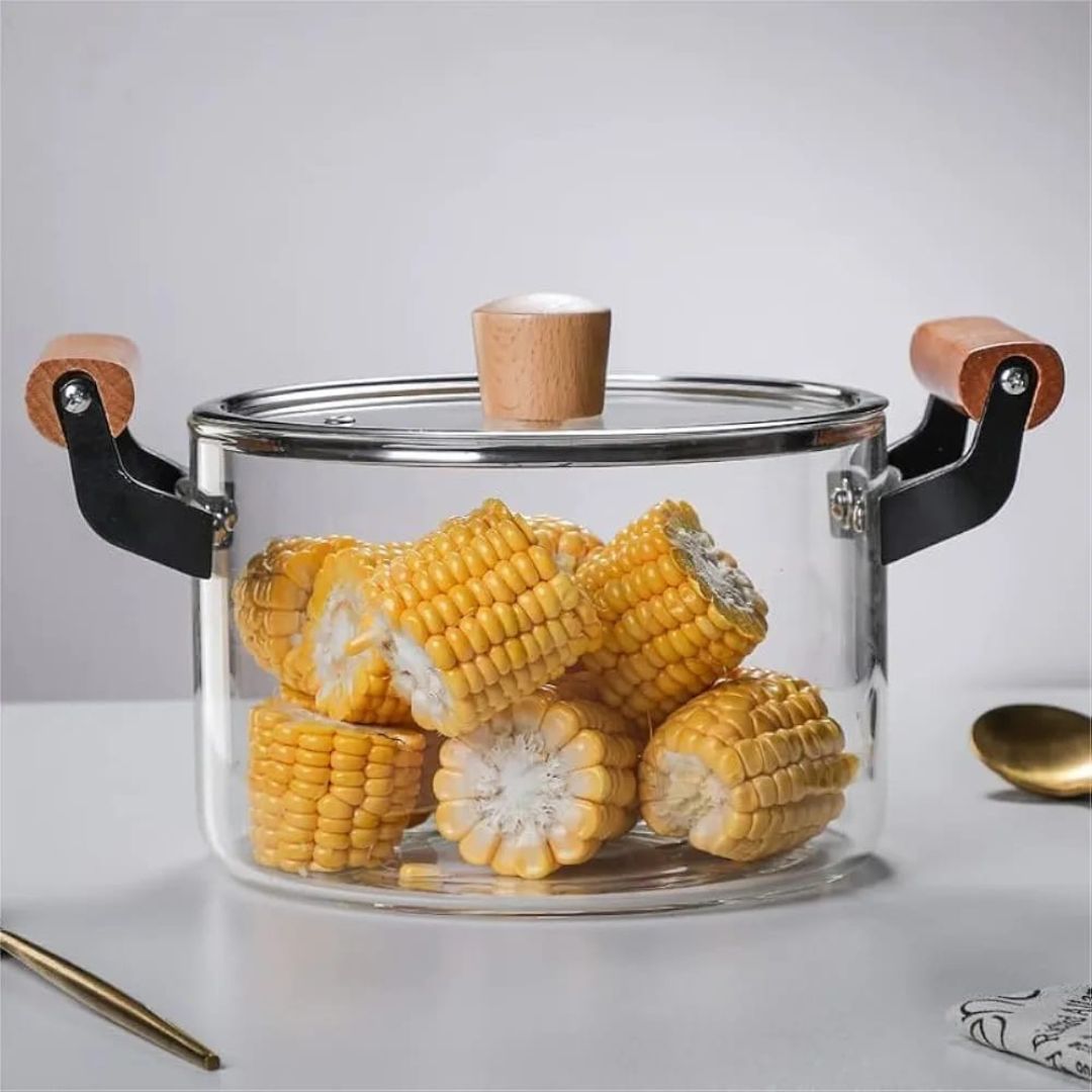 Glass Cooking Pot With Bamboo Handle