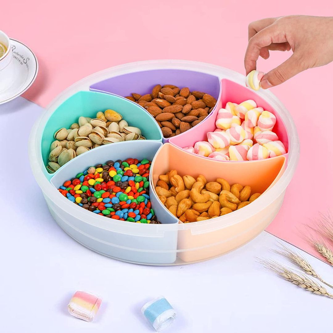 5 Compartment Colourful Snack Box With Lid