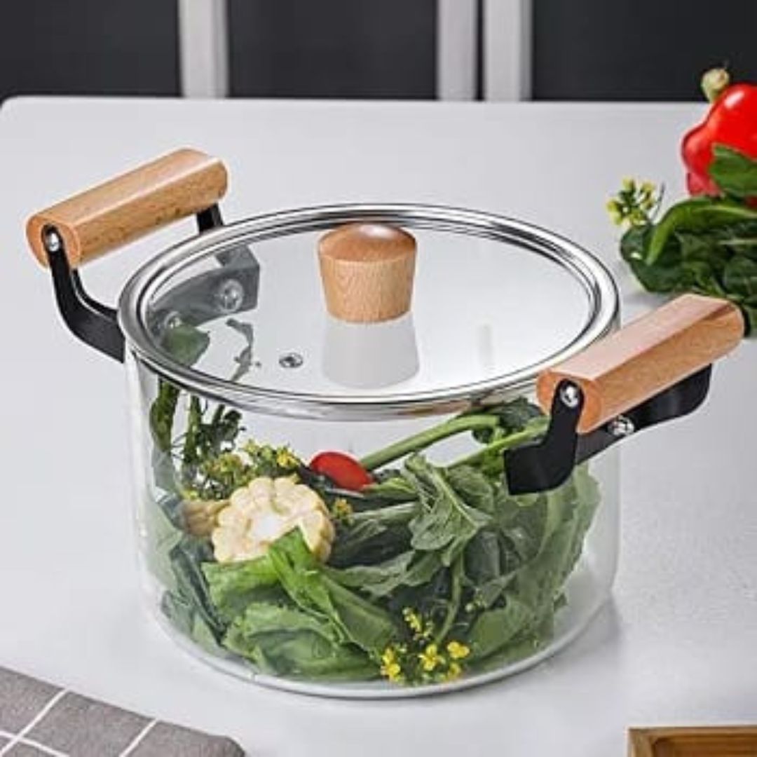Glass Cooking Pot With Bamboo Handle