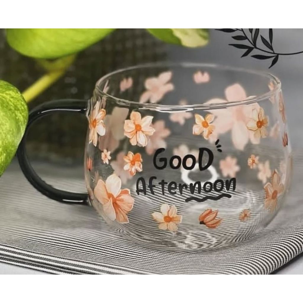 Floral Large Glass Mug 380ml