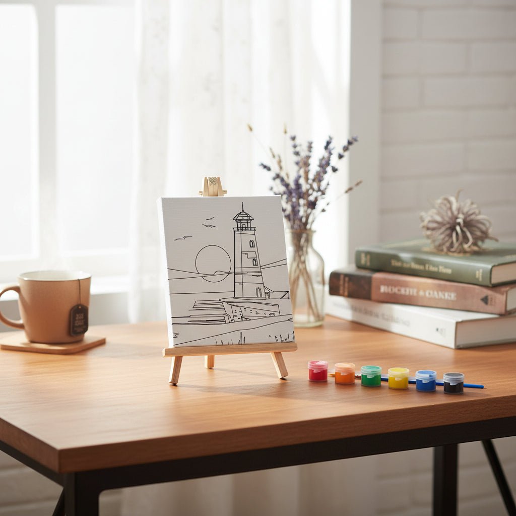 Small Canvas With Easel Board And Paint Set - Lighthouse