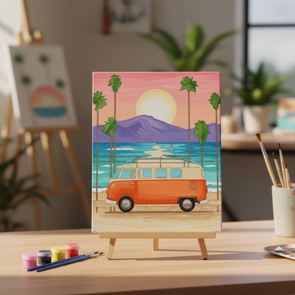 Small Canvas With Easel Board And Paint Set - Mini Bus