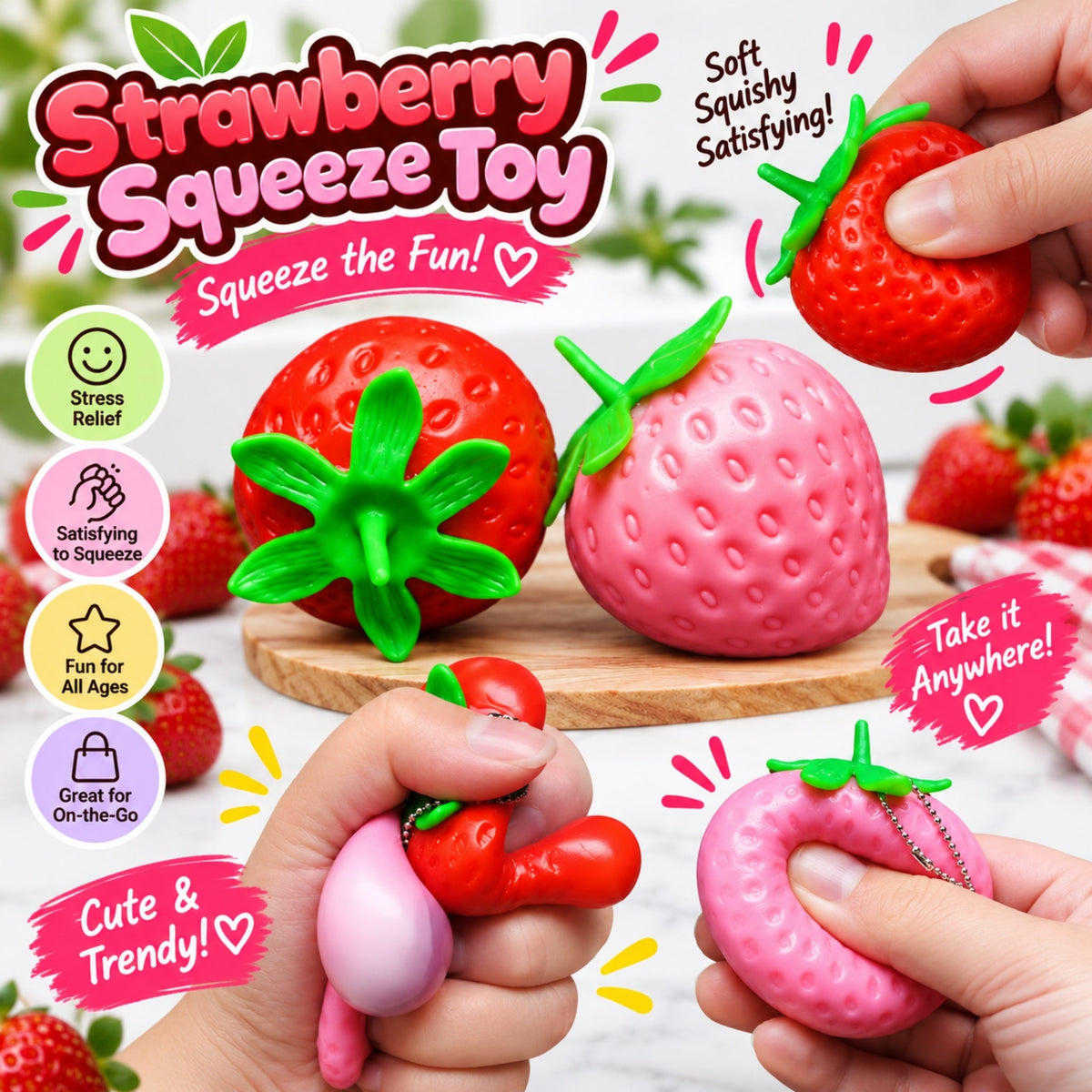 Strawberry Squishy – Soft Squeeze Stress Relief Fidget Toy – Strawberry Design