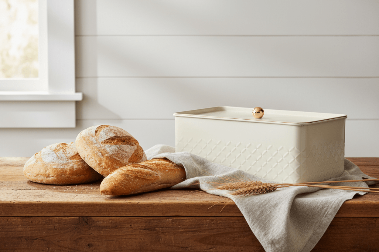 Takmehome Rectangle Metal Kitchen Storage Bread Box With Modern Farmhouse Design - Cream