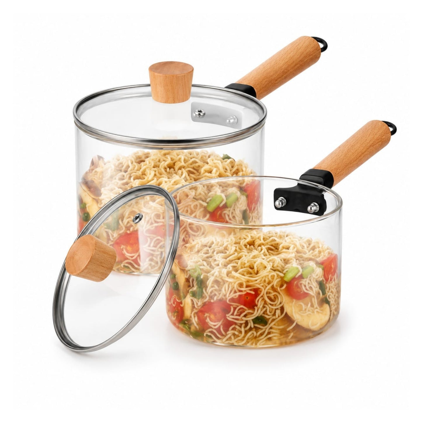 1.8L Glass Stove Top Sauce Pot with Lid – Heat-Resistant Cooking Pot On White Background