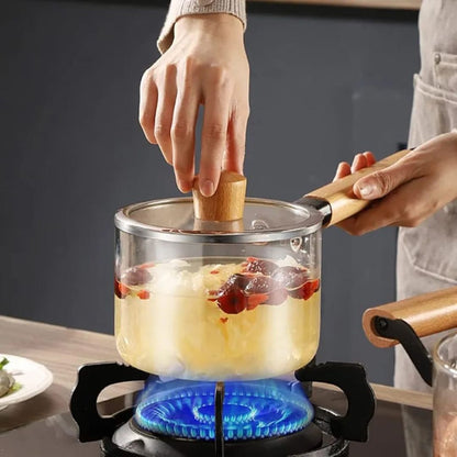 1.8L Glass Stove Top Sauce Pot with Lid – Heat-Resistant Cooking Pot Lifestyle