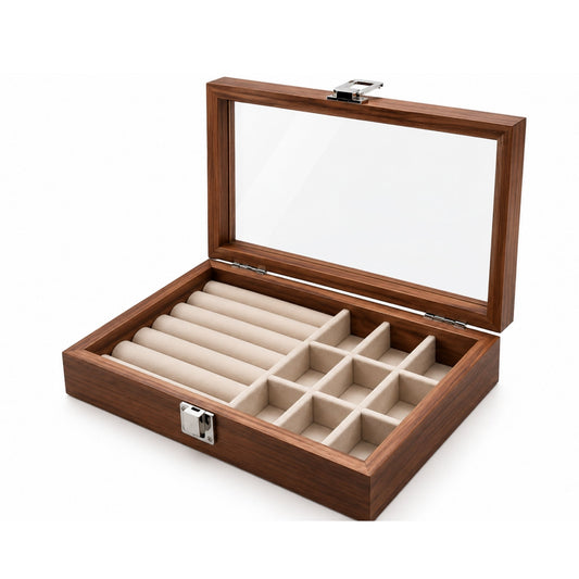 1 Layer Wood Grain Jewelry Box – Multi-Compartment Jewellery Storage Organizer – Elegant Wood Grain Design