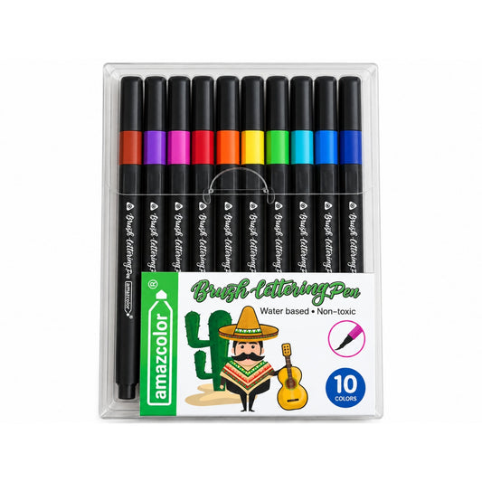 10 Piece Water-Based Brush Lettering Pen Set – Flexible Brush Tip Pens For Hand Lettering & Calligraphy