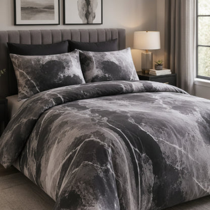 100% Cotton King Duvet Cover Set - Grey Marble