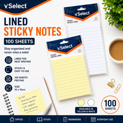 100 Piece 10x15cm Lined Sticky Notes – Self-Adhesive Memo Notes for Lists, Reminders & Planning