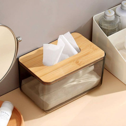 Acrylic Tissue Box with Bamboo Lid