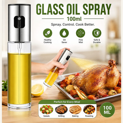 100ml Glass Olive Oil Sprayer Bottle – Refillable Cooking Oil Mister for Kitchen, Air Fryer & BBQ