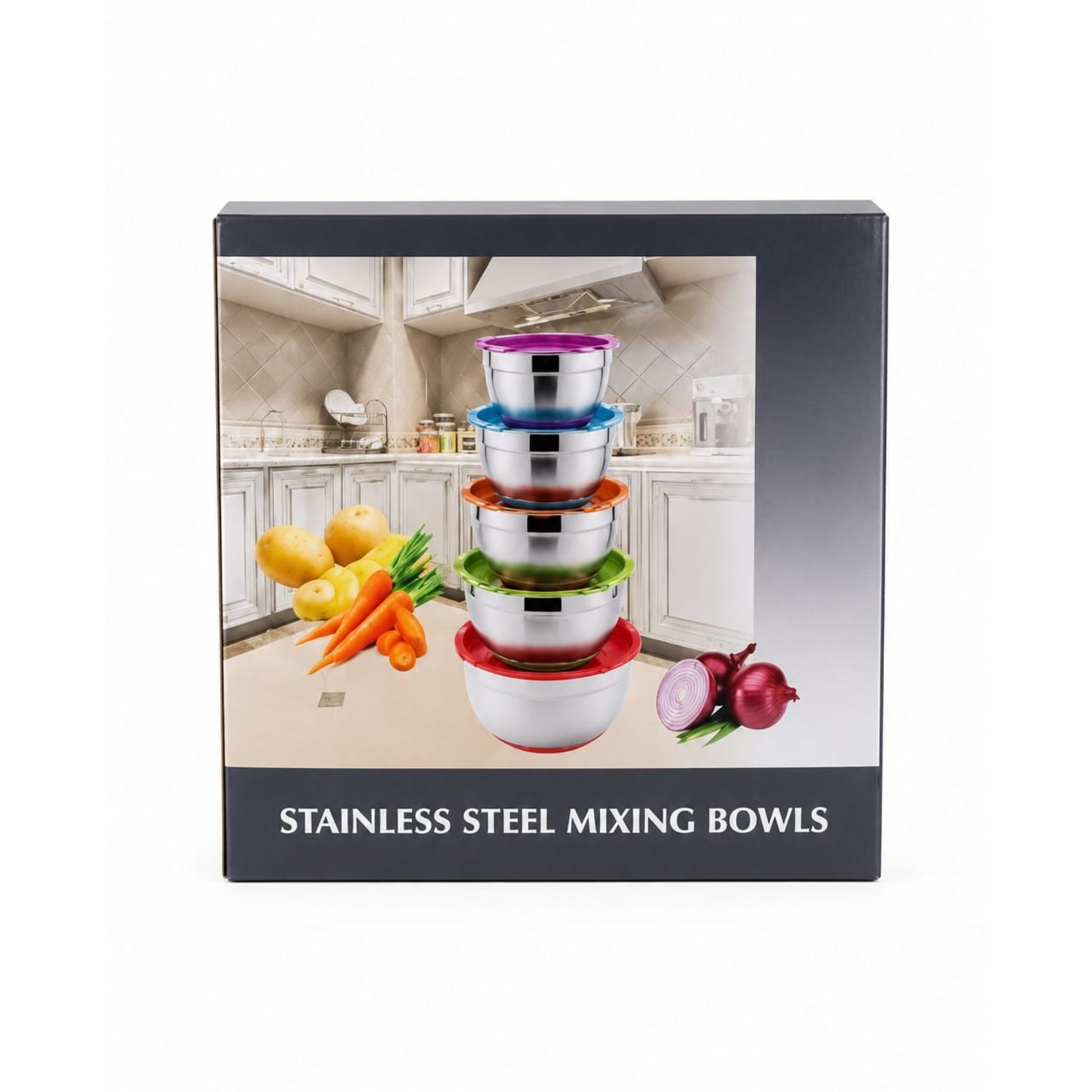 10pc Rainbow Stainless Steel Bowls with Lids- Silver Bottom
