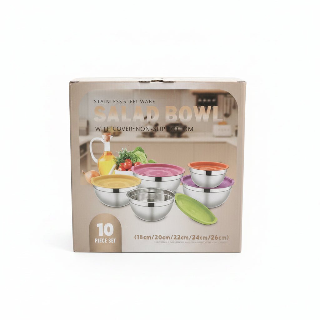 10pc Rainbow Stainless Steel Bowls with Lids - Silver Bottom