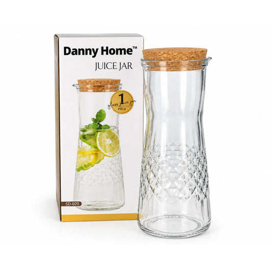 1.1L Danny Home Glass Carafe – Cork Lid Beverage Serving Bottle