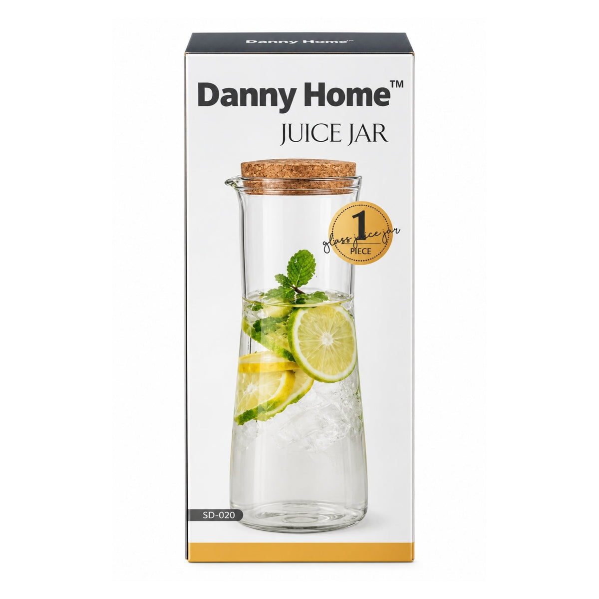1.1L Danny Home Glass Carafe – Cork Lid Beverage Serving Bottle